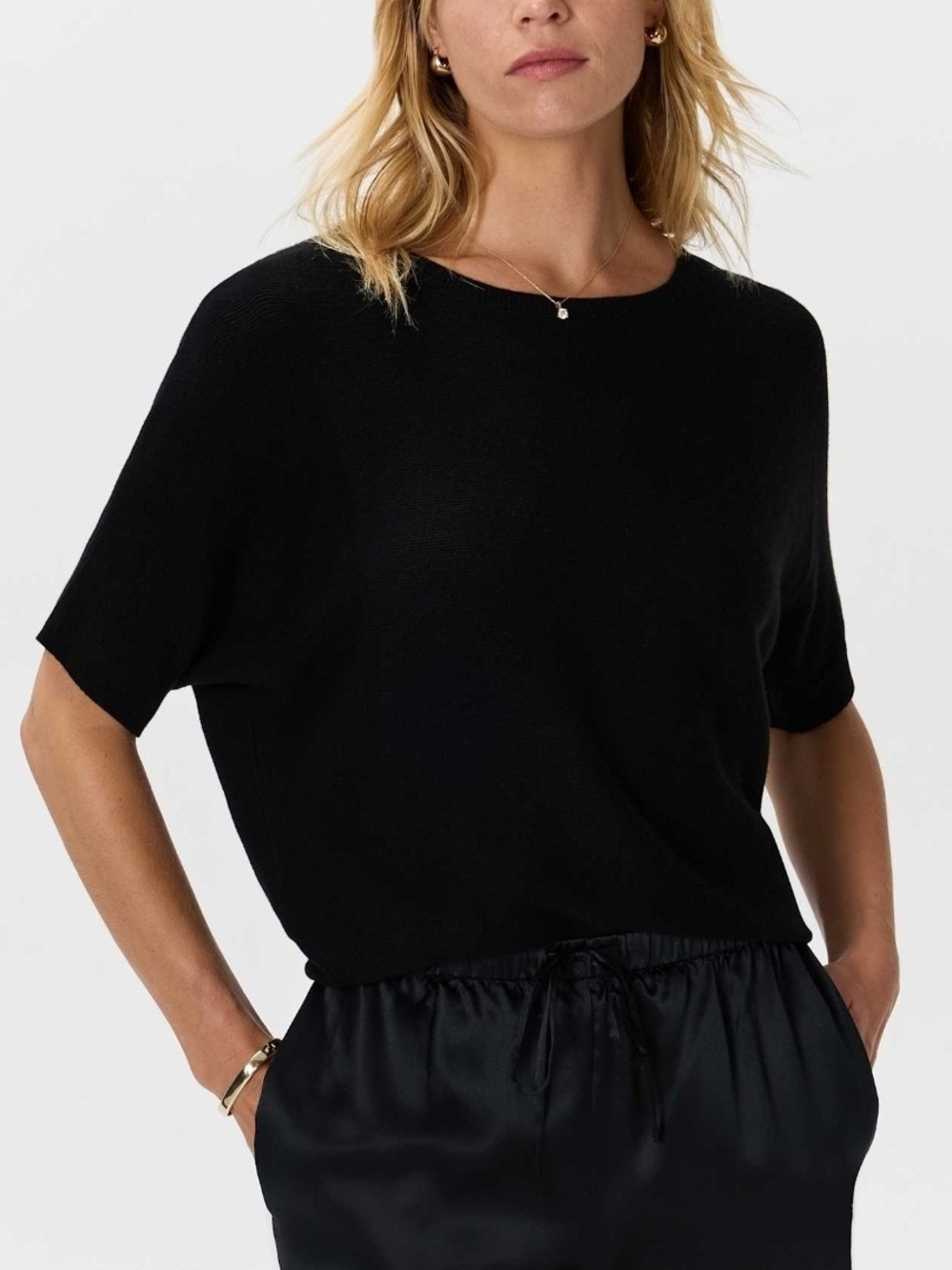 Quince Cotton Cashmere Link-Stitch Dolman Crewneck Pullover Sweater S